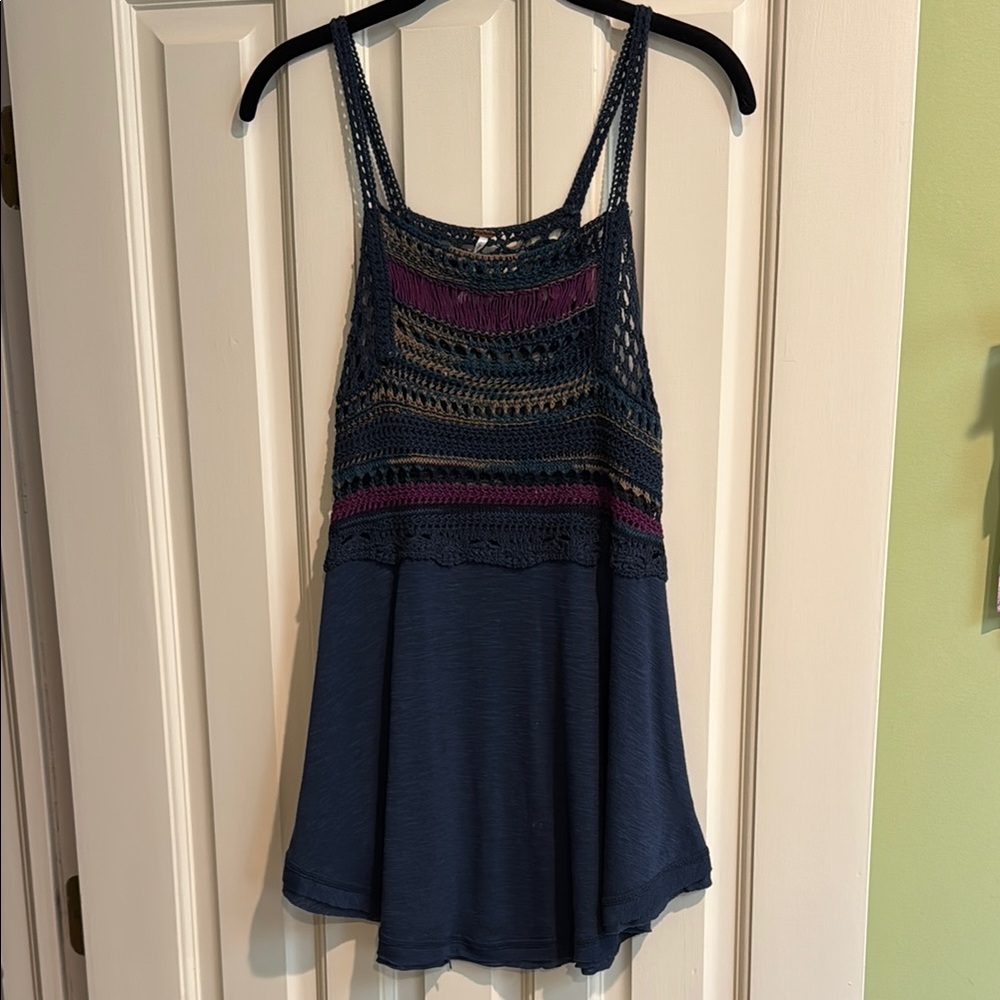 Navy Free People Crochet Detail Women's Top